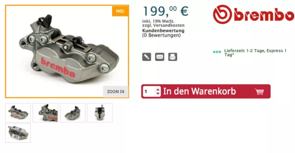 Bremszange vorne, links -BREMBO, 4-Kolben, Ø=30/34mm, (P4 30/34C)- Titan Style Artikelnr. 3332085