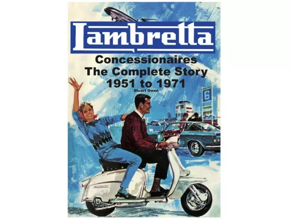 Lambretta Concessionaires Buchcover mit Zeichnung eines Paares in Lambretta