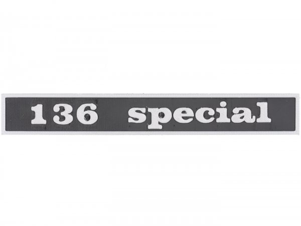 Lettering -VESPTEC 136 special- rear for Vespa 50 Special (V5B1T 38640-), V5B3T, 132x17 mm, plastic - (black/aluminium)