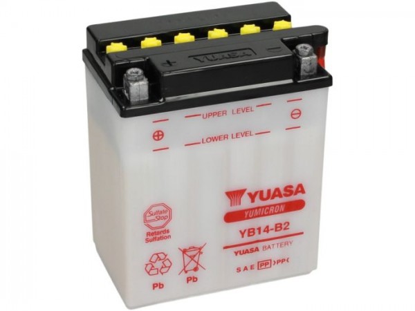 Batterie -Standard YUASA YB14-B2- 12V, 14Ah - 135x91x167mm (ohne Säure)