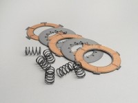 Clutch friction plate set -VESPA type 6 springs (PX80, PX125, PX150)- 3 friction plates premium quality (incl. springs and steel plates)