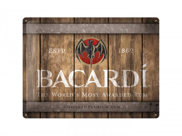 Chapa de publicidad -Nostalgic Art- "Bacardi - Wood Barrel Logo", 30x40cm