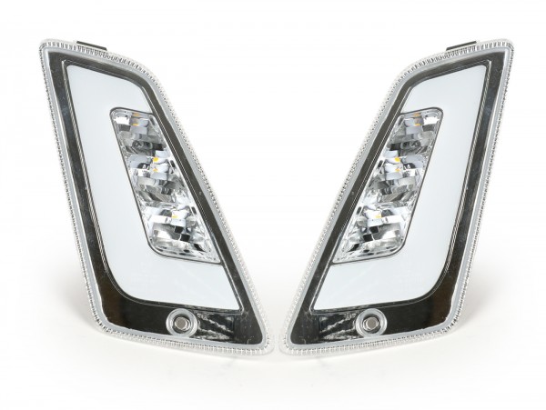 Par de intermitentes delanteros -POWER 1 LED (2014-) con luz de marcha diurna (con homologación de marca E)- Vespa GT, GTL, GTV, GTS 125-300 - incoloro