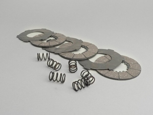 Clutch friction plate set -SURFLEX- Vespa Wideframe VM1T, VM2T, VN1T (-06000), VU1T - (incl. springs and steel plates)