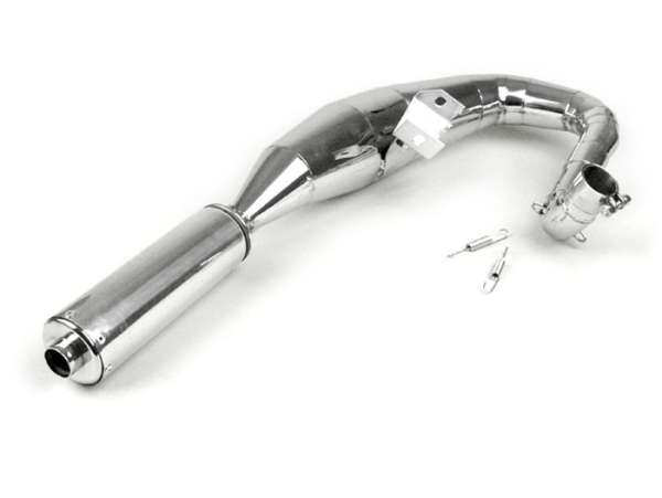 Exhaust -PERFORMANCE LH fits with sparewheel- Vespa PX80, PX125, PX150 - 166cc, 177cc - stainless steel