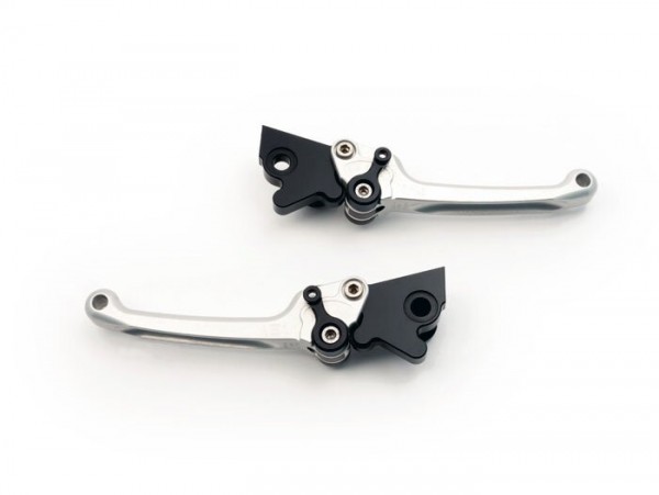 Pair of brake levers -LSL adjustable, 150mm, EG/ABE- Vespa GT125, GT200, GTL125, GTL200, GTS125, GTS250, GTS125 i.E. Super, GTS300 i.E. Super - silver