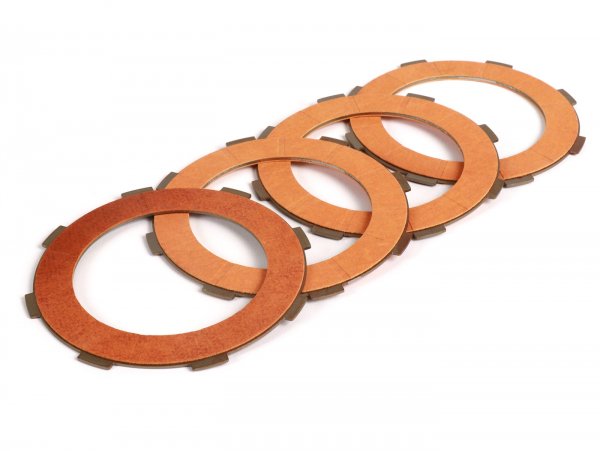 Clutch friction plates -FERODO 'Race 'High Performance Carbon' Vespa Cosa2- suitable for standard clutch basket of Vespa Cosa2/FL (1992-), PX (1995-), Superstrong, Scooter & Service, MMW, Ultrastrong - 4 plates