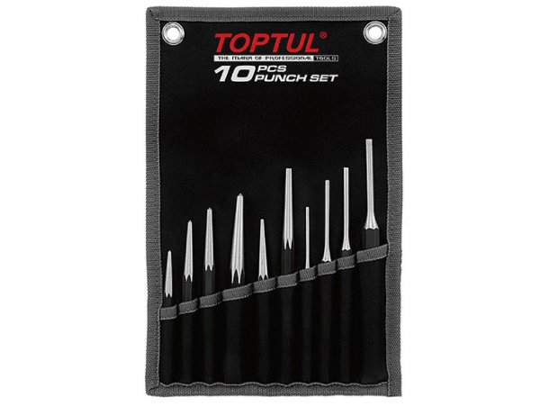 Punch Set -TOPTUL, 10-pieces- incl. Pin punch, taper punch, center punch