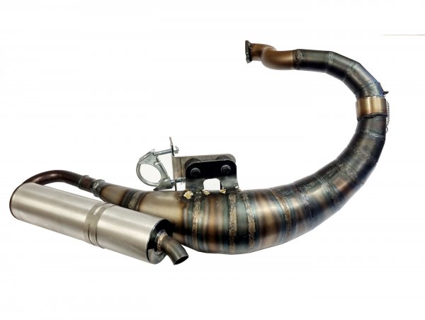 Exhaust -EGIG PERFORMANCE Unisex (1.5mm sheet metal) 125-170ccm, Ø=32mm (54-60mm stud spacing), screwed xxl rear silencer (Ø70mm) - Vespa ET3, PV125 (also suitable for vehicles with luggage compartment in the left side bonnet)