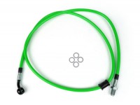 Brake hose, front, to brake caliper Brembo P4 30/34 -SPIEGLER hose: stainless steel (green), fitting: aluminium (black)- Vespa (with ABS) GTS 125i.e. Super ABS (ZAPM45300, ZAPM45301), Vespa GTS 300 ABS (ZAPM45200, ZAPM45202), Vespa GTS 300i.e. Super