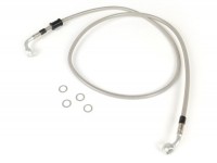 Brake hose, front, for brake caliper Brembo P4 30/34 -SPIEGLER hose: stainless steel (transparent), fitting: aluminium (silver)- Vespa (without ABS) GT 125 (ZAPM311), GT 200 (ZAPM312), GT L 125 (ZAPM311), GT L 200 (ZAPM312), GTS 125 (ZAPM313), GTS 25