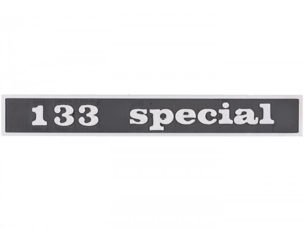 Lettering -VESPTEC 133 special- rear for Vespa 50 Special (V5B1T 38640-), V5B3T, 132x17 mm - plastic - (black/aluminium)