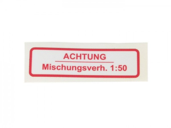 Sticker for fuel tank cap -OEM QUALITY- Vespa, German, Achtung Mischungsverhältnis 1:50 -red