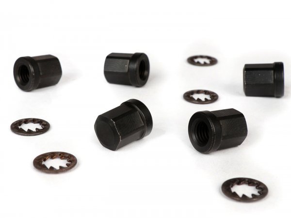 Domed cap nut set for tubeless rim -M8 with 14mm collar- FA Italia type - WS=12mm, black