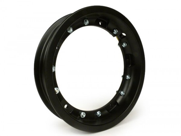 Wheel rim -PINASCO, V2.0, tubeless 2.10-10 inch, aluminium, split rims- Vespa (type PX) - Vespa Smallframe V50, 50N, Special, PV, ET3, PK50-125 (S/XL/XL2), Largeframe PX, T5, Sprint, Rally, GT/GTR, LML Star, Deluxe - black