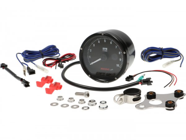 Tachometer -KOSO analog, 10000 rpm, shift light- universal (Ø=85mm) - black