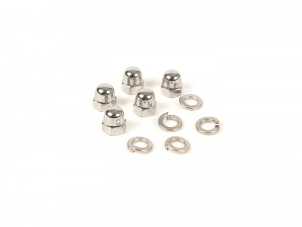 Domed cap nut set for wheel rim Vespa (type PX) -BGM ORIGINAL, stainless steel- M8 - WS=13mm