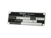Plaque constructeur -QUALITÉ OEM- Vespa GmbH Augsburg (80x30x0,5mm) - rectangle