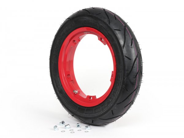 Wheel assembly (tyre mounted on rim ready to drive) -HEIDENAU K80SR, tubeless, Vespa Smallframe V50, PV, ET3, PK- 3.00 - 10 inch TL 50M (reinforced) - Wheel assemblyrim BGM PRO 2.10-10 Aluminium red