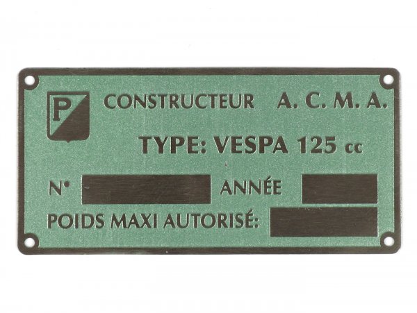 Plaque d'identification du véhicule -OEM QUALITÄT- ACMA 125ccm Bj.1954 - (73x33mm) - rectangulaire