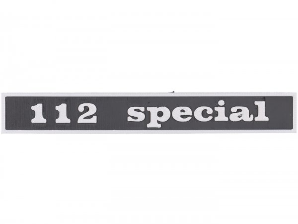 Lettering -VESPTEC 112 special- rear for Vespa 50 Special (V5B1T38640-), V5B3T, 132x17 mm - plastic - (black/aluminium)