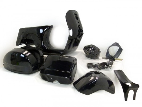 Frame - LML- Select / T5, Motovespa T5 Sport, TX200- including mudguard, side panels, tool box, handlebar, horn cover - black