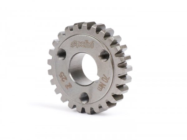 Small primary gear -POLINI 2.56->2.76- Vespa V50, PV125, ET3, PK50, PK80, PK125 - 25 tooth (straight)
