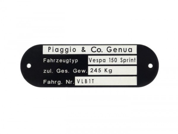 Placa de características -CALIDAD OEM- Vespa Piaggio & Co Genua (80x25x0,5mm) - Vespa 150 Sprint VLB1T