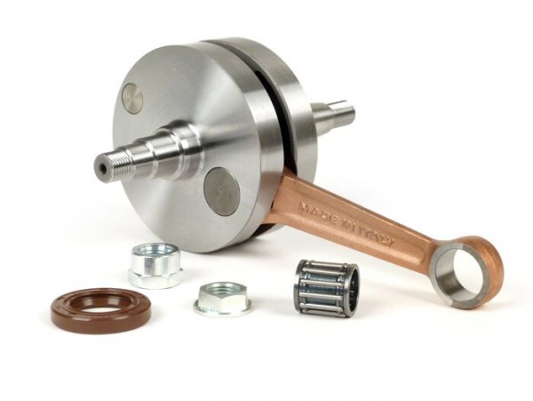 Crankshaft -MALOSSI (reed valve intake) full circle web, 51mm stroke, 105mm conrod- conversion Vespa PK50 XL/XL2 to 125cc (Ø=24mm cone)