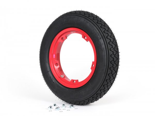 Roue complète (neumático montado en la llanta listo para circular) -MICHELIN S83, sin cámara, Vespa- 3.50 - 10 pulgadas TL 59J (reforzado) - llanta BGM PRO 2.10-10 aluminio 2.10-10 rojo