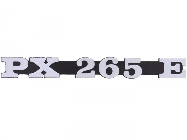 Badge -VESPTEC P265E- Capot latéral gauche pour Vespa P200E (VSX1T, -160000), 145x20 mm - plastique - (noir/aluminium)