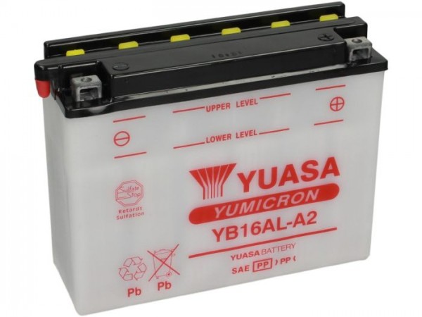 Batterie -Standard YUASA YB16AL-A2- 12V, 16Ah - 207x72x164mm - sans acide