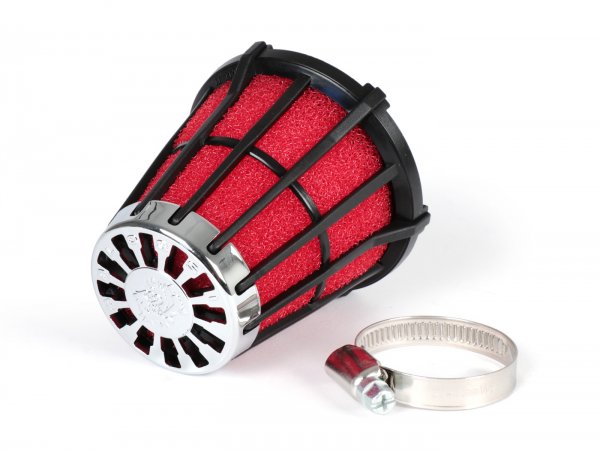 Air filter -MALOSSI E5- 0°, CS= 35mm - red-black, PHVA 12, Mikuni VM 19-22