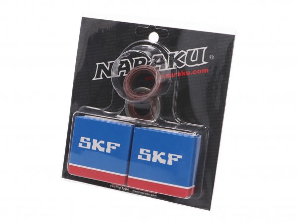 Set cuscinetti albero motore -NARAKU- SKF C3 gabbia metallica per Minarelli AM