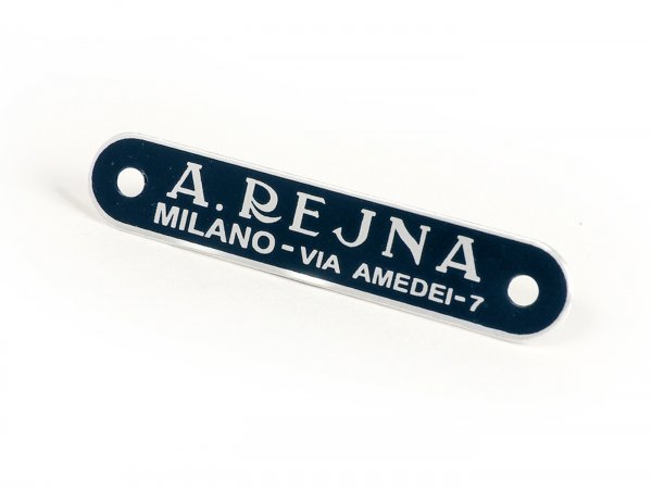 Schriftzug Sitzbank Vespa und Lambretta -MADE IN ITALY- A. Rejna (Milano - Via Amedei 7) - blau