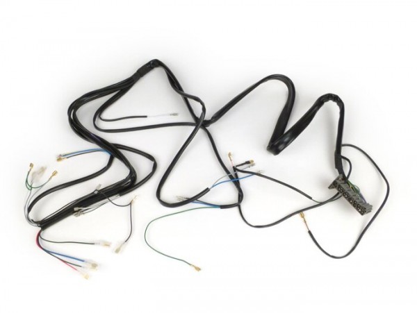Mazo de cables -BGM ORIGINAL- Vespa PX Iris (1984-1997, modelos alemanes), sin batería, con claxón CC, rectificador claxón, soporte bobinas completo de encendido con 5 cables