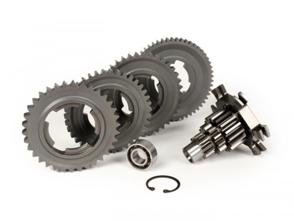 Gearbox (gears + gear cluster) -BENELLI type GPX- Vespa PX125, PX150, PX200, T5 125cc, Cosa - 12/55, 12/38, 17/38, 17/34 teeth - short