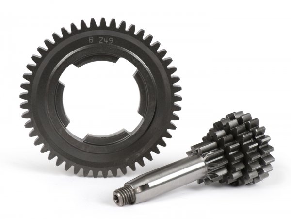 Gear cluster set incl. 4th gear with 49 teeth -BENELLI- Vespa V50, PV125, ET3, PK50, PK80, PK125 S-XL/XL2 - 10-14-18-20 teeth - compatible with genuine gear box, extra short 4th gear