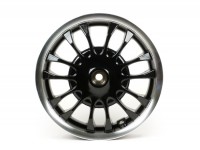 Wheel rim, rear -PIAGGIO 3.00-12 inch, Ø brake drum = 140mm - 14 spokes- Vespa Sprint 50 (ZAPC53101), Sprint 125, Sprint 150 -  glossy black, polished rim