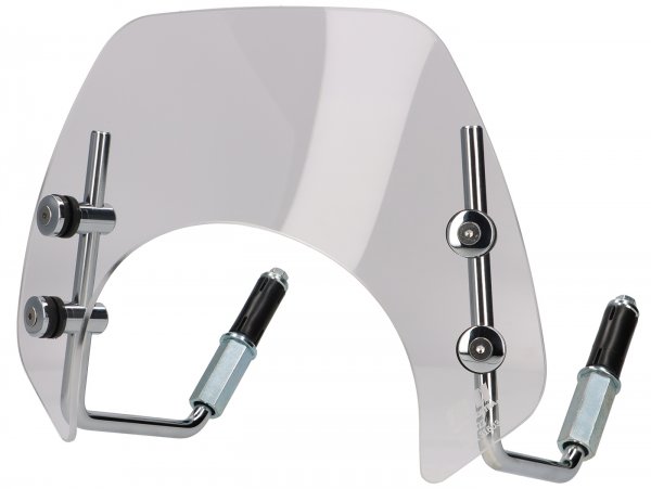 Flyscreen with chromed brackets -MOTO NOSTRA, w=293mm, h=101mm- Vespa GTS 125-300cc HPE Keyless (2022-)  - colourless