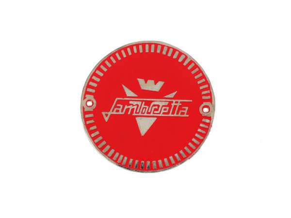 Schriftzug (rund) für Seitenhaubenverzierung -VIGANO STYLE- Lambretta LD 125 (ab Bj. 1956), LD 150 (ab Bj. 1954) - rot