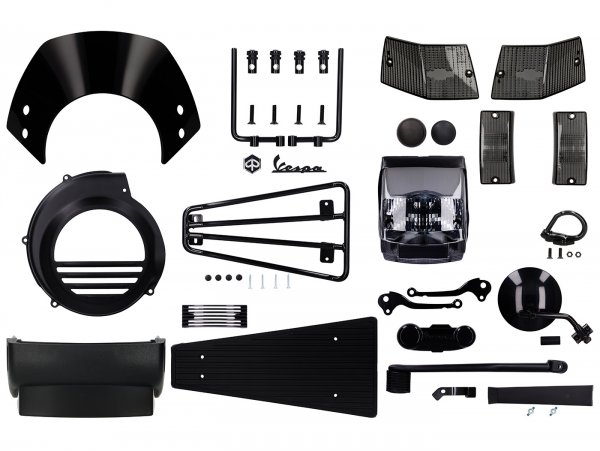 Kit de styling Basic -SCOOTER CENTER "Sencillamente negro"- Vespa PX 1984-1998 - PX80, PX125, PX150, PX200  - conjunto básico