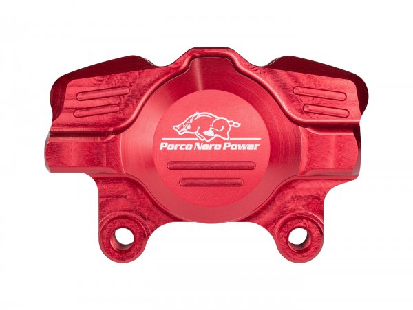 Bremszange hinten (mit TÜV Teilegutachten) -PORCO NERO POWER 2.0 CNC by Spiegler 2-Kolben, Ø=29mm- Vespa GT/GTS/GTV 125-300ccm (mit und ohne ABS) - rot anodisiert
