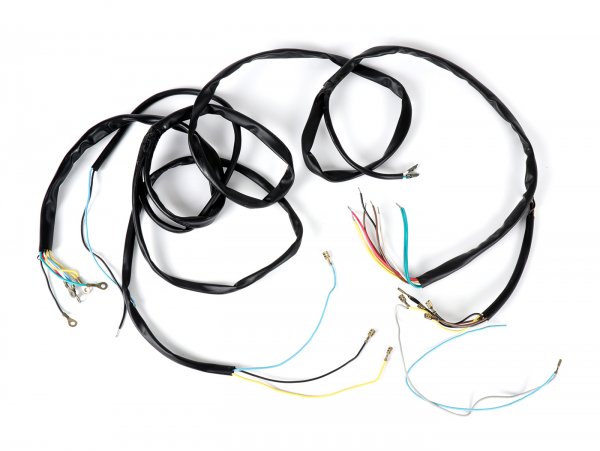 Mazo de cables -PIAGGIO (NOS)- Vespa GTR125 (VNL2T, -145900), Sprint Veloce 150 (VLB1T, -294259), Rally180 (VSD1T) - pulsador claxón contacto tipo NA (sin batería) - tipo de clavija plana para el enchufe del faro