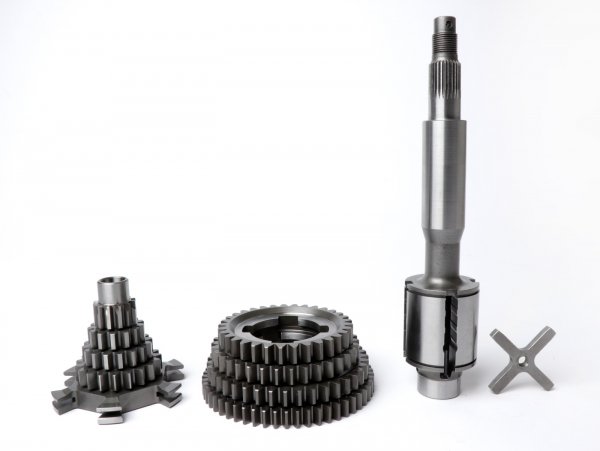 Gearbox complete (gears + gear cluster + main shaft + cruziform) -BENELLI type Grantour Touring- Vespa PX125, PX150, PX200, T5 125cc, Cosa - 12/55, 13/40, 16/35, 19/33 teeth