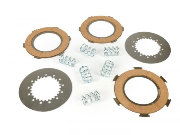 Kit disques d’embrayage garnis -MALOSSI SPORT Vespa type 6 ressorts (PX80, PX125, PX150)- 3 disques (ressorts et disques lisses incl.)