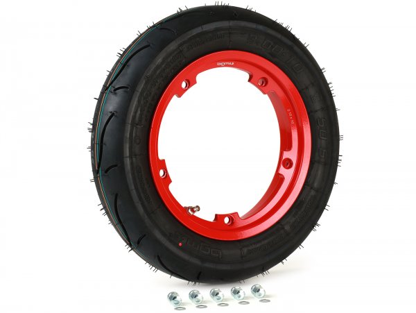 Wheel assembly (tyre mounted on rim ready to drive) -BGM Sport, tubeless, Vespa- 3.00 - 10 inch TL 50S (reinforced) - wheel rim 2.10-10 - red