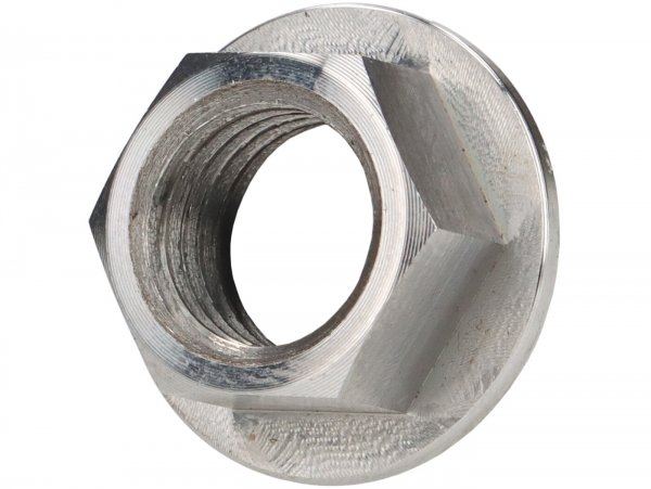 Clutch nut M12 x 1.50 SW=15 -CRIMAZ- used as replacement for castle nut suitable for Vespa Largeframe with old clutch type (6/7 springs) e.g. PX, Rally, Rally, Sprint, T5, Cosa1, VBA, VBB, VNA, VBB, Super, GT, GTR, TS, Super