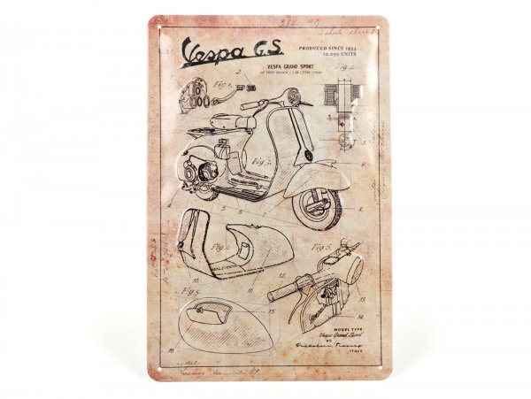 Plaque publicitaire -Nostalgic Art- Vespa "Parts Sketches", 20x30cm
