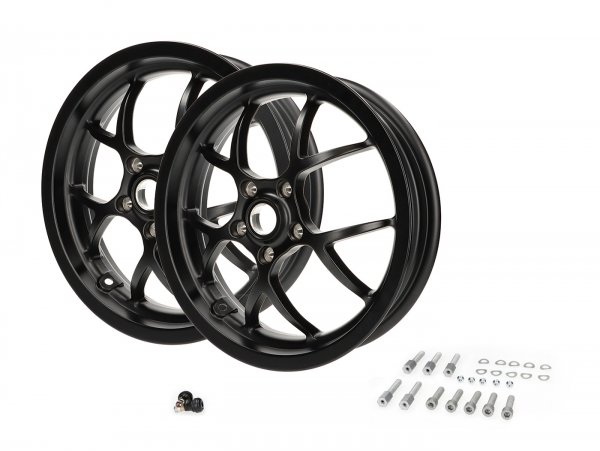 Rim set (front+rear incl. mounting kits) -BGM PRO SPORT - 3.00-13 inch - Vespa GTS, GTS Super, GTV, Sei Giorni, GT 60, GT, GT L 125-300ccm - matt black